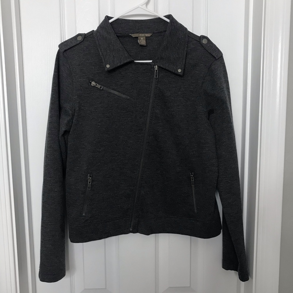 Pink Twill Charcoal Gray Zipper Blazer Sweatshirt